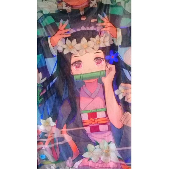 Exclusiva! Cobija Frazada Ultra Suave Demon Slayer Kimetsu no Yaiba Nezuko Flores