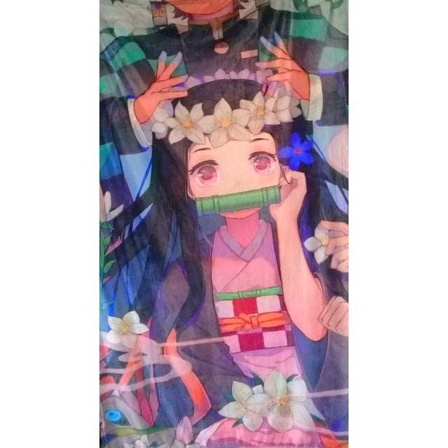 Exclusiva! Cobija Frazada Ultra Suave Demon Slayer Kimetsu no Yaiba Nezuko Flores