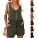 thumbnail image 3 of Mameluco sin mangas de verano para mujer, mono informal con cuello redondo y botones en la cintura, camiseta sin mangas con bolsillo OD verde S, 3 of 6