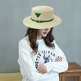 thumbnail image 5 of Sombrero de paja para mujer, con circunferencia de cabeza de 58 a 60 cm, estilo retro, plano, para viajes al aire libre, vacaciones, 5 of 5
