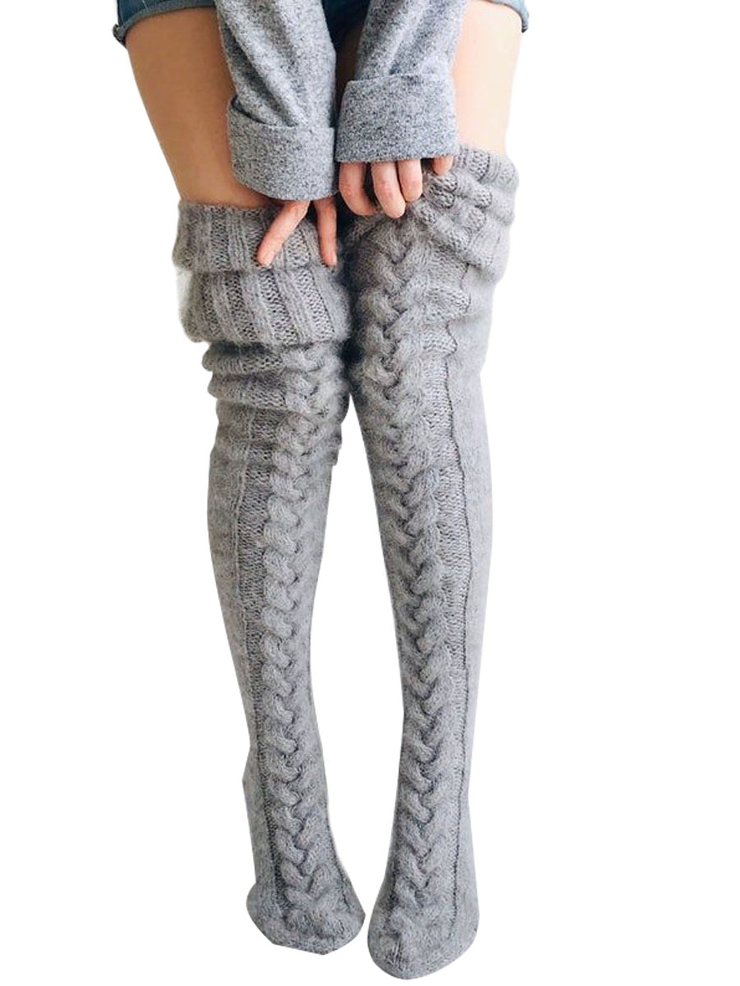 Womens Fall Retro Warm Long Cotton Knitted Stock Above The Knee Stocking