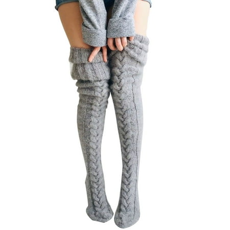 

Afunbaby Girl Women s Wool Thigh High Stocking Twist Knit Solid Color Fluffy Over Keen Socks Winter Warm Casual Long Leggings