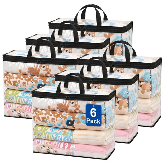 AcerichFad Clear Storage Bags, 6 Pack Under Bed Storage Bag Closet Organizers with Zipper Handle for Bedding Duvet Comforter Blankets Clothing Toy