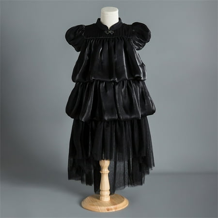 

PEASKJP Plus Size Dresses Toddler Girls Short Sleeve Round Neckline A-Line Flowy Swing Printed Dress Black 3-4 Years