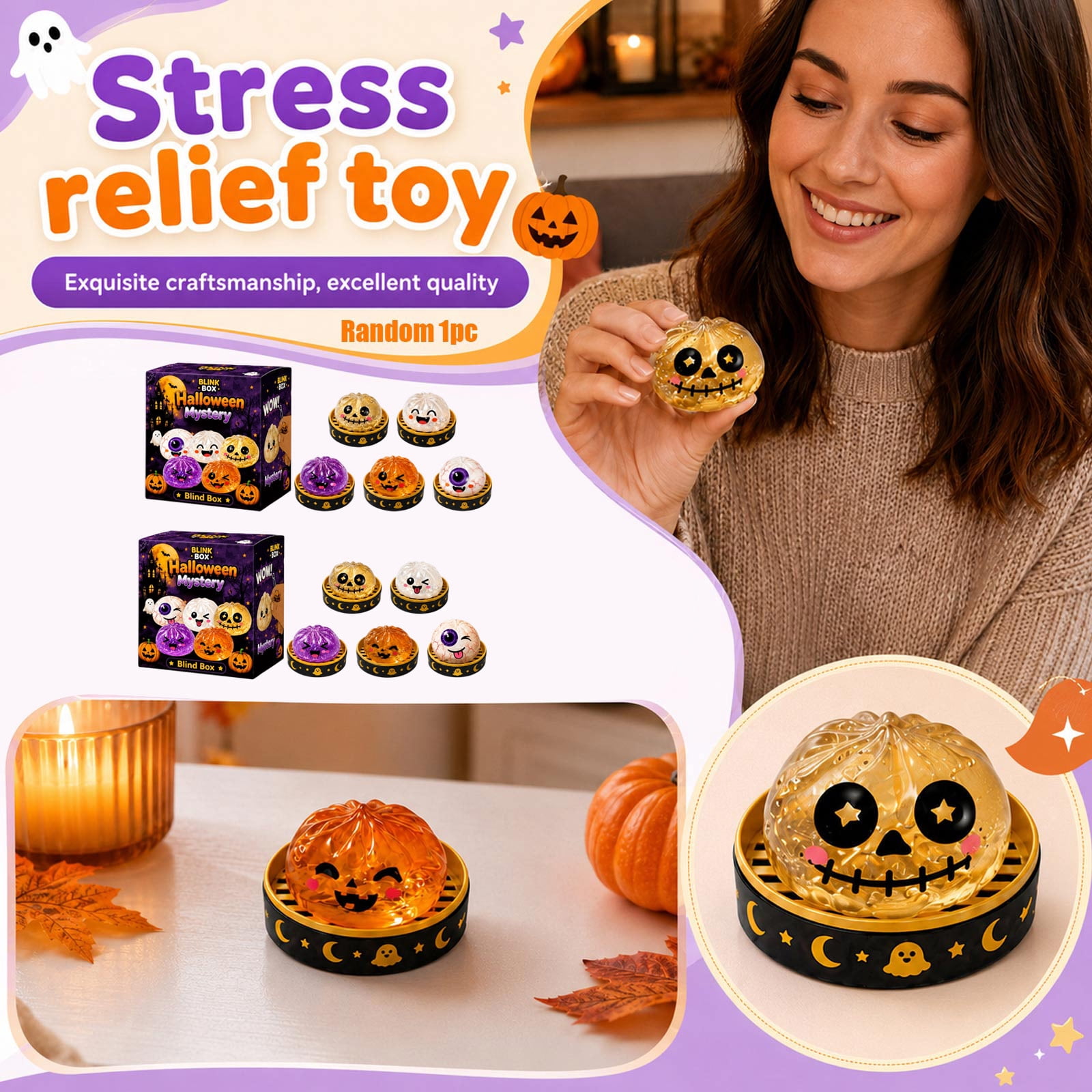 2026 Halloween Blind Box Ghost Dumpling Squishy, Glitter Ghost Dumpling, Gothic Tabletop Accent Decorative Fidget Toy, Ghost Dumpling Stress Squeeze Balls Collectible Figurine