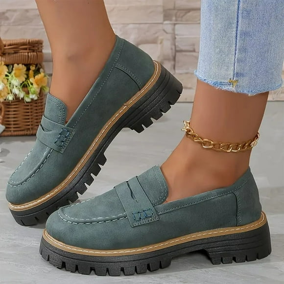Summer Savings Clearance 2025! VOAVEKE Sandals Women,Beach Sandals for Woman,Women's Fashion Casual Spring Retro Frosted Round Head Thick Heel Thick Bottom Loafers Mid Heel Shoes Green 8.5