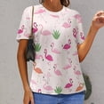 thumbnail image 6 of Flamingo Pattern Womens Tops Women's Fashion Casual Short Sleeve Flower Print Round Neck Pullover Top Blouse, 6 of 6