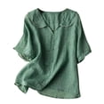 thumbnail image 2 of Short Sleeve Shirts for Women Tops for Women Trendy Fashion Women's Summer Short Sleeve Turndown Collar Solid Regular Tank Tops Green M, 2 of 6