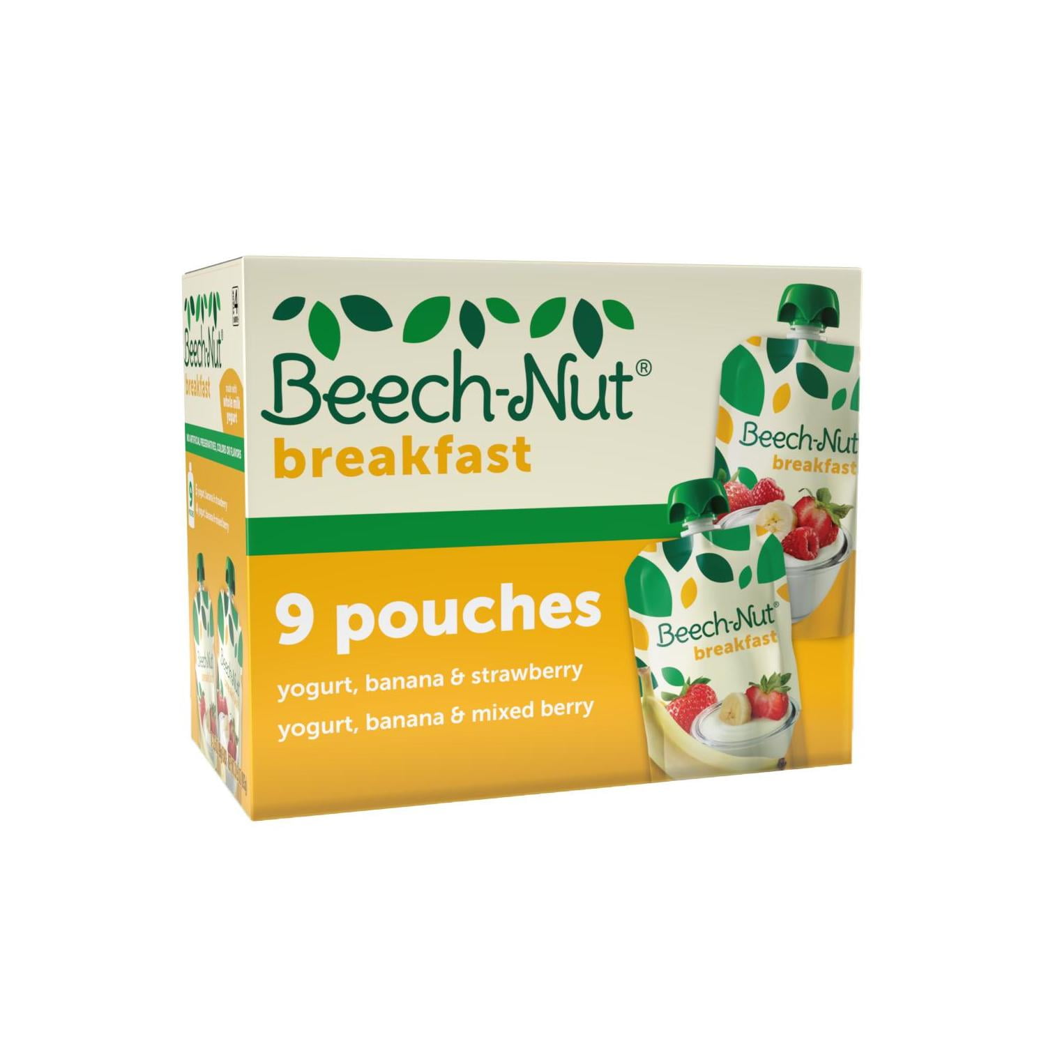 Beech-Nut Fruit & Yogurt Baby Food Pouches, Breakfast Variety Pack, 3.5 oz Pouch (9 Pack)