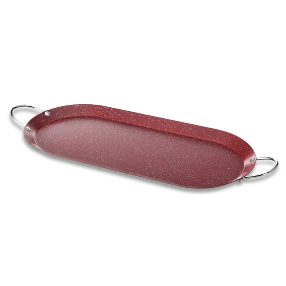 Alpine Cuisine Comal Griddle 17.5x8in Nonstick Coating Red with Durable Double Handle - Durable, Heavy Duty Comal for Cooking - Even-Heating