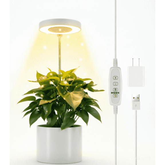 Full Spectrum Plant Grow Light for Indoor Plants, Height Adjustable, 5 Level Dimmable Brightness, Juhefa Plant Light with Auto On/Off Timer 4/8/12/18H (Color)