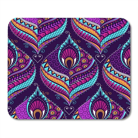 JSDART Bohemian Peacock Feathers Ethnic Colorful Doodle Tracery Abstract Boho Mousepad Mouse Pad Mouse Mat 9x10 inch