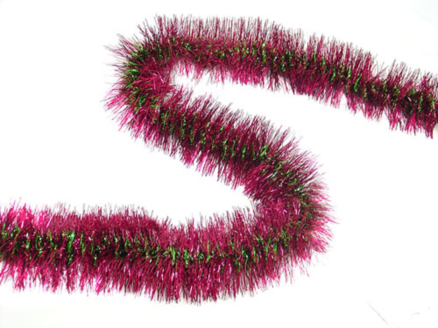 12' Luscious Red With Green Spiral Christmas Tinsel Garland Unlit
