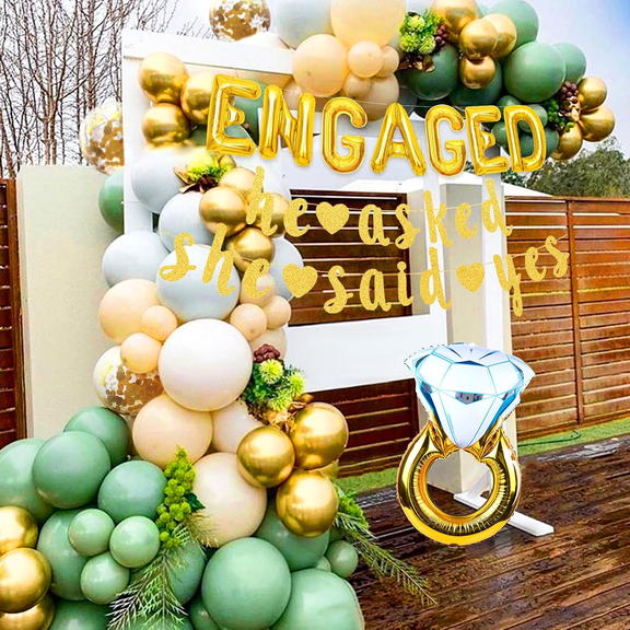 19 PCS Sage Green Engaged Balloons She Said Yes Decorations Bride To be Party Decoration Balloon Banner Garland Bride To Be Sash Bridal Shower Engagement Party