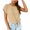 Khaki, variant on Womens Short Sleeve Shirts Solid Color Loose Fit Tie Knot Front Tops Crewneck Casual T-shirts
