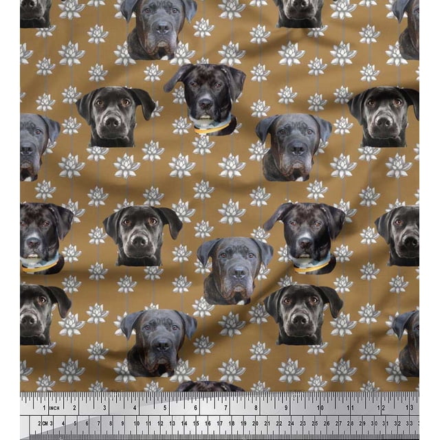 Soimoi Poly Georgette Fabric Lotus & Dog Face Printed Fabric 1 Yard 52 Inch Wide