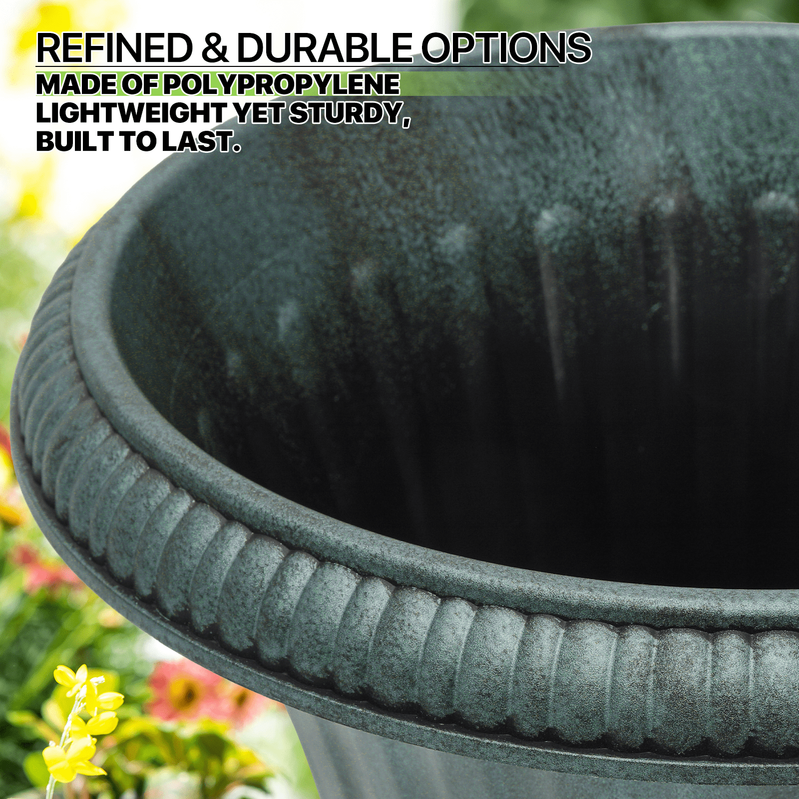 Magshion 20" Urn Planters 2-Pack, Weatherproof Tall Plastic Flower Pots for Indoor/Outdoor Garden Patio Porch Entryway Decor, Dark Green