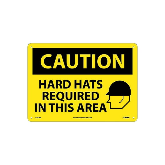 National Marker Caution Signs; Hard Hats Required In This Area Graphic 10X14 Rigid Plastic C507RB