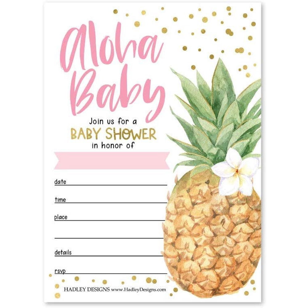 25 Aloha Luau Baby Shower Invitations, Sprinkle Invite for Girl, Coed