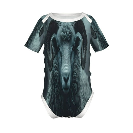 

Lukts Moody Ram Portrait Print Baby Short Sleeve Romper Onesie for Newborn Baby Boys and Girls-9M