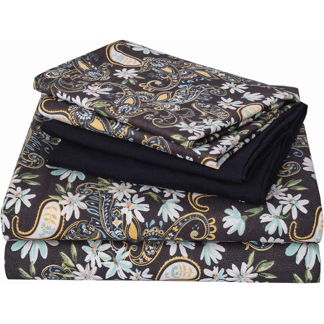 Piece Teal Leaves Printed Sheet Set Queen Size Soft Botanical Microfiber Sheets with Pillowcases Deep Pocket