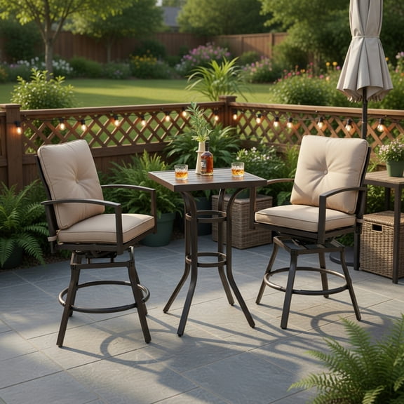Topcobe 3 Pieces Patio Swivel Bar Table Set with Removable Cushions and Rustproof Metal Frame, Modern Patio Furniture Set