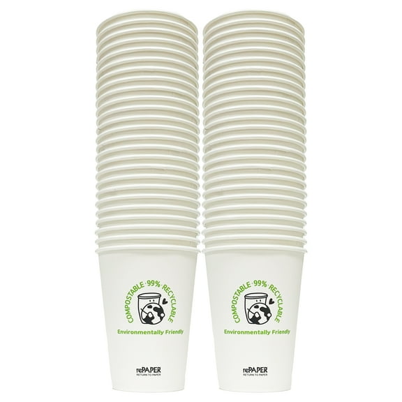 rePaper Home Compostable, Biodegradable Disposable eco-friendly Hot and Cold Drinking Paper Cups 12 oz (50 pack) - MADE IN KOREA