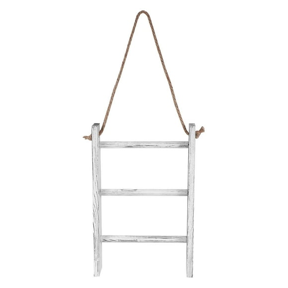 Wall-Hanging Towel Ladder Rustic Whitewashed Wood Countertop Ladder Farmhouse Decor Towels Rack witWhiteWood