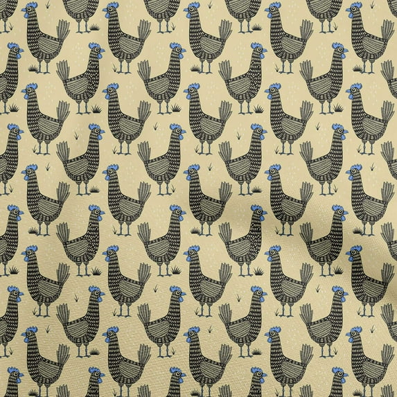 oneOone Polyester Spandex Pale Yellow Fabric Rooster Cock Quilting Supplies Print Sewing Fabric By The Yard 56 Inch Wide-7C