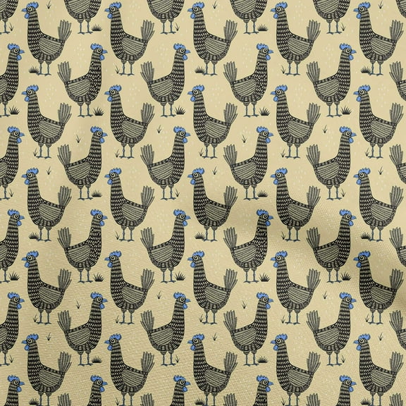 oneOone Polyester Spandex Pale Yellow Fabric Rooster Cock Quilting Supplies Print Sewing Fabric By The Yard 56 Inch Wide-7C