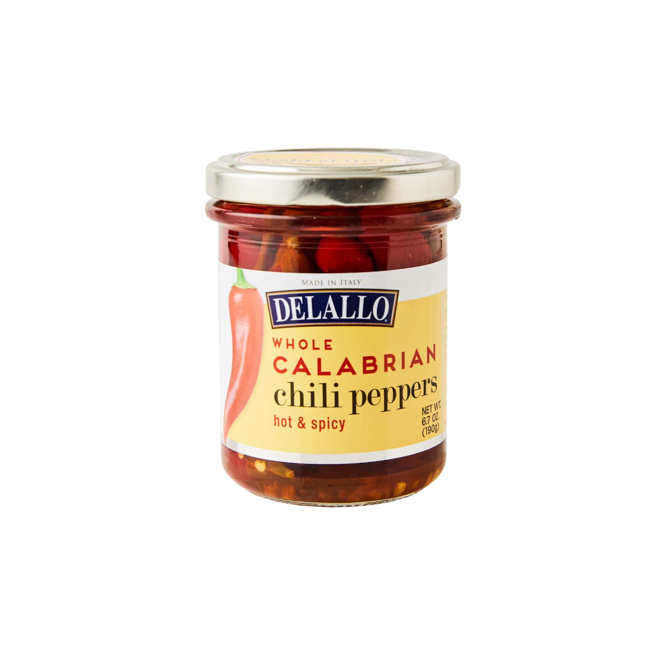 DeLallo Whole Calabrian Chili Peppers, 6.7 oz Jar, Grown in Italy, Ready to Serve (3-Pack)