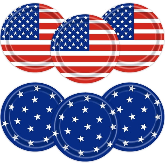 Disposable Paper Plates Set, 48 Count 9 Inch Patriotic Dinner And Dessert Plates For 4th Of July, Memorial Day Party Tableware, Red White Blue