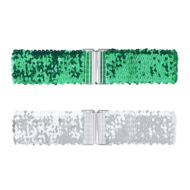 Cinturones de cintura ancha con purpurina para mujer, hebillas entrelazadas, decoración de lentejuelas, cinturones elásticos, 2 uds. Verde 60cm/23.62