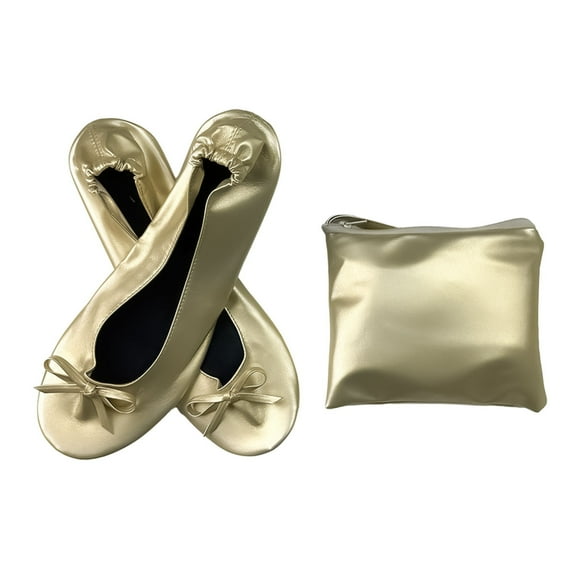 Visland 1 Pair Foldable Ballet Shoes with Storage Bag Super Soft Wear Resistant Breathable Easy to Clean Yoga Dance Slippers Shoes