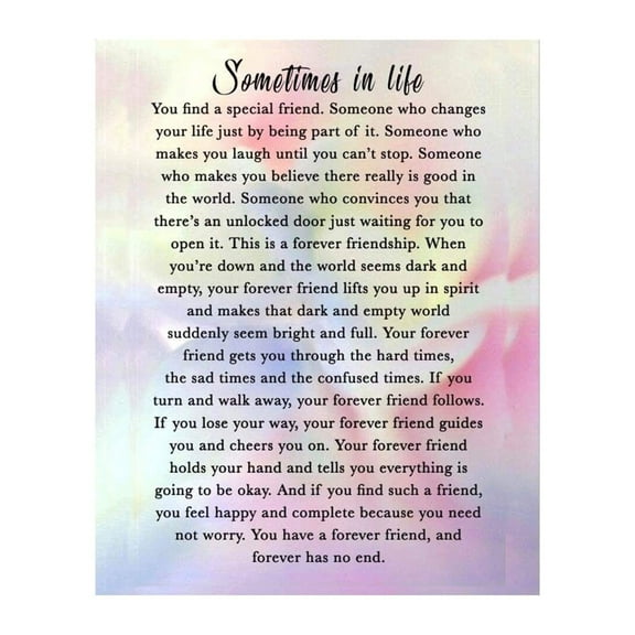 Inspirational Friendship Wall Art Print poster "Sometimes in Life" Quote Poem for Best Friend, Sister, or Loved One Sentimental Gift for Birthday, Thank You, or Just Because poster