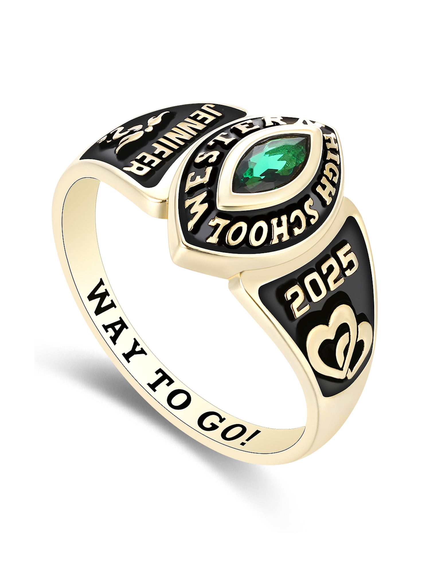Mementos USA Custom Women's Class Rings 10kt Yellow Gold for High School & College-Journey