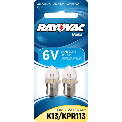 Rayovac K13 Krypton Flashlight Bulbs, 6V, 2 Pack, KPR113