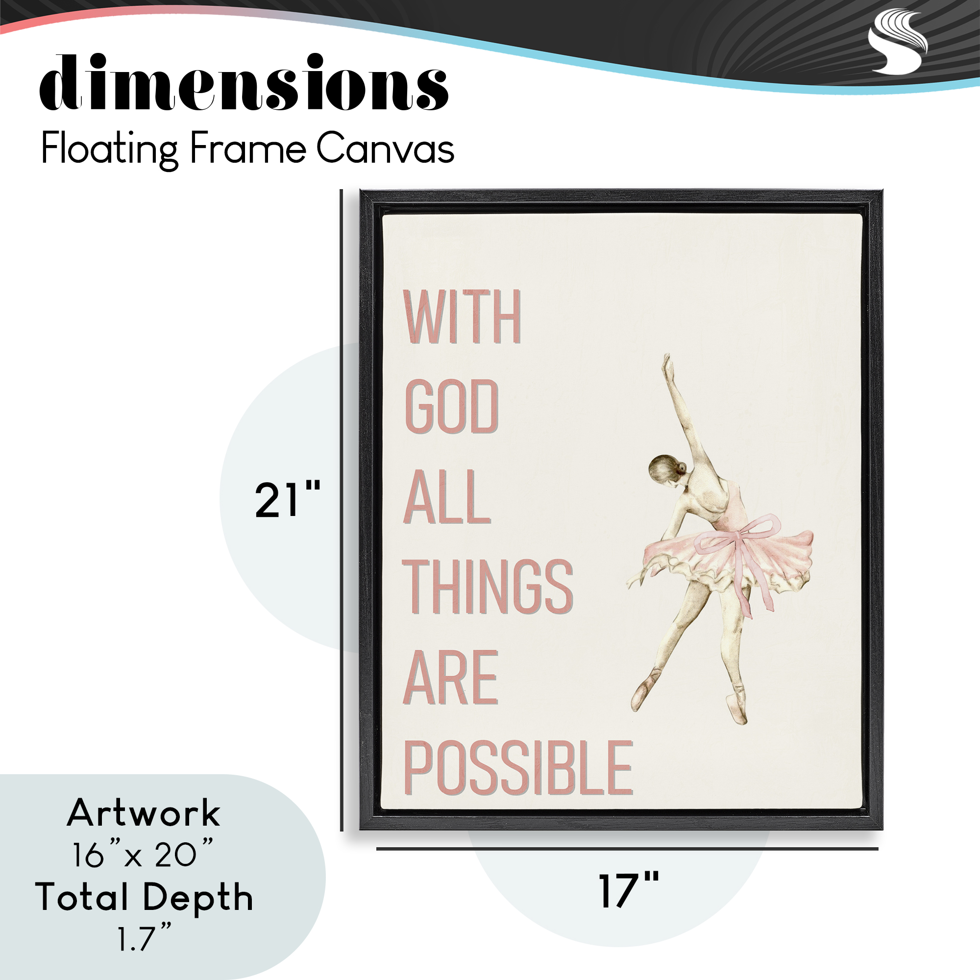 All Things Possible Ballerina Black Framed Floater Canvas Wall Art, design by Kim Allen