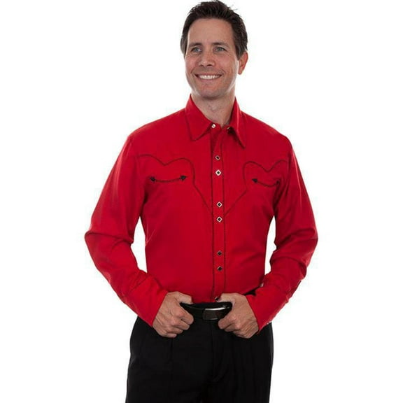 Scully P-726-CRI-S Candy Cane Mens Western Shirt, Crimson - Small