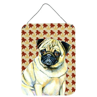 Carolines Treasures LH9117DS1216 Pug Fall Leaves Portrait Wall or Door Hanging Prints 12WX16H multicolor