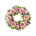 thumbnail image 2 of Corona de primavera para puerta de entrada, corona de flores artificiales, hojas verdes para inauguración de la casa. Rosa, 2 of 9