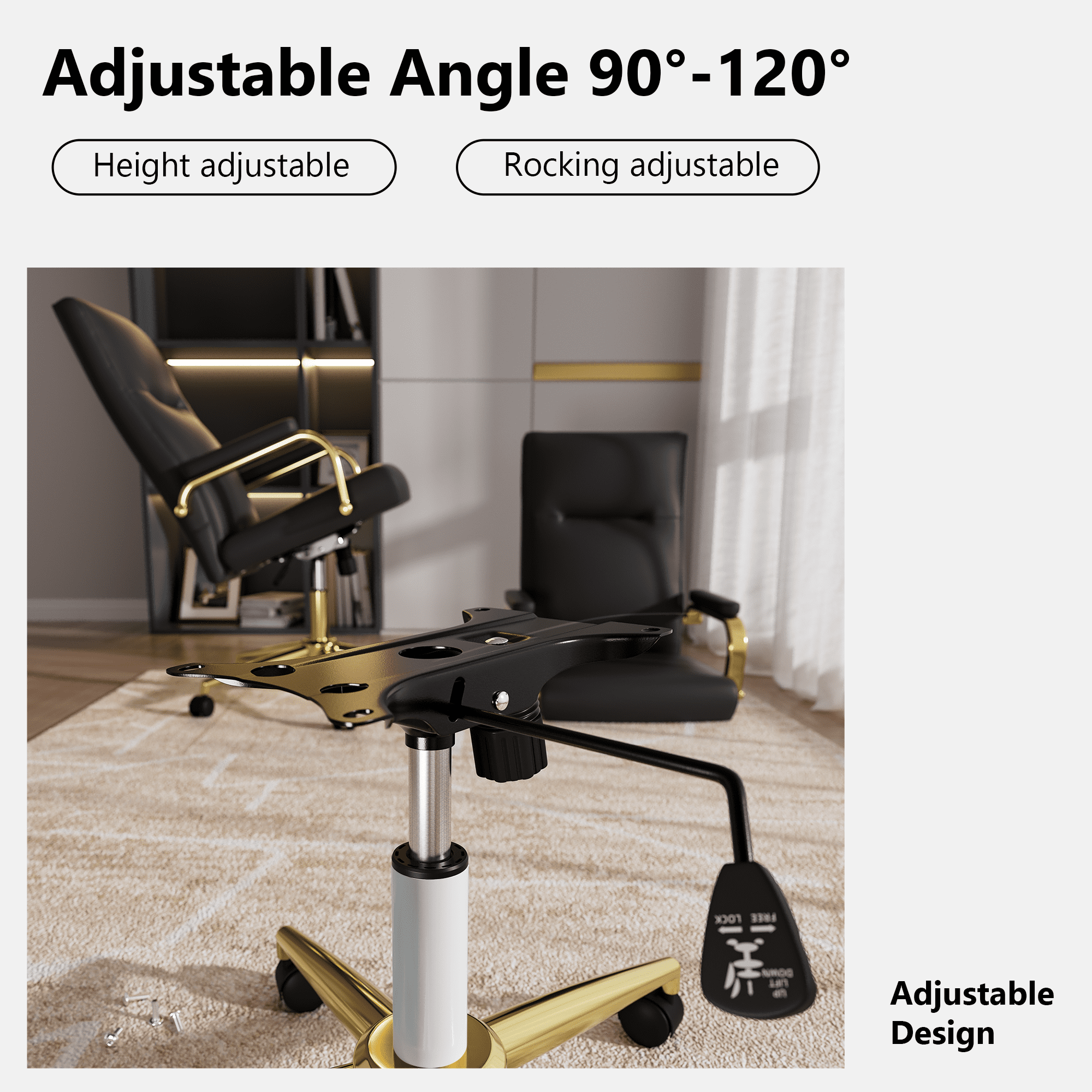 HomeZeer Black and Gold Office Chair, Swivel High Back Executive Office Chair with Wheels and Arms, Memory Foam Leather Adjustable Height Computer Desk Chairs for Home Office