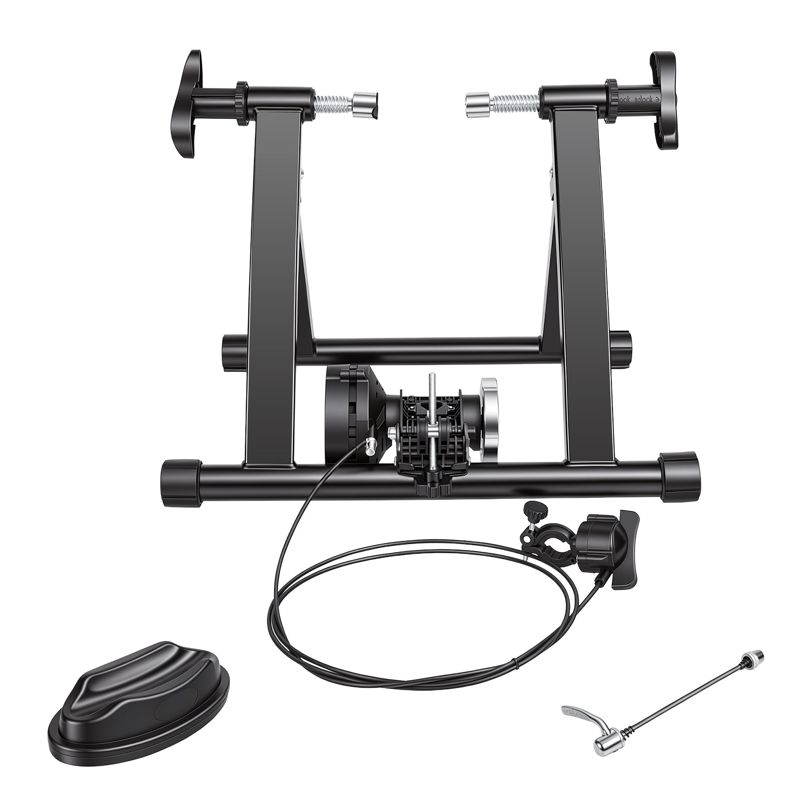 AurumEdge Bike Trainer Stand, Magnetic Stationary Bike Stand Fits 26"-28" and 700C Wheels, Adjustable 6-Level Resistance Bike Trainer with Quick Release Lever and Front Wheel Riser Block Clearance