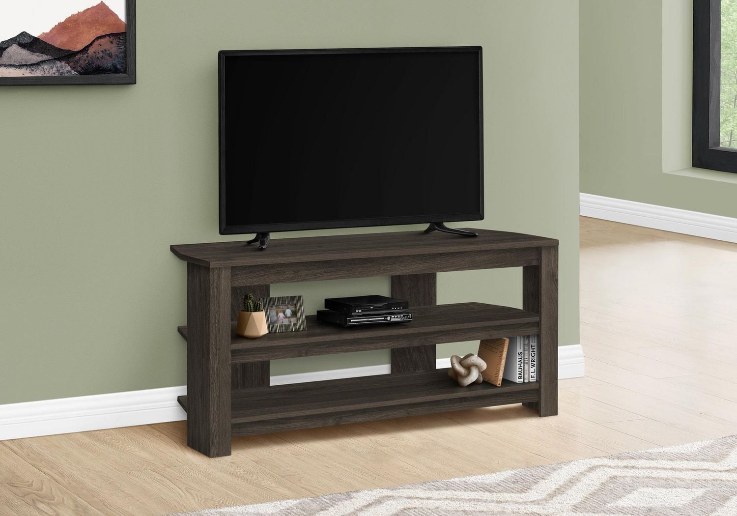 Monarch Specialties Tv Stand, 42 Inch, Console, Media Entertainment Center, Storage Shelves, Living Room, Bedroom, Laminate, Brown, Contemporary, Modern