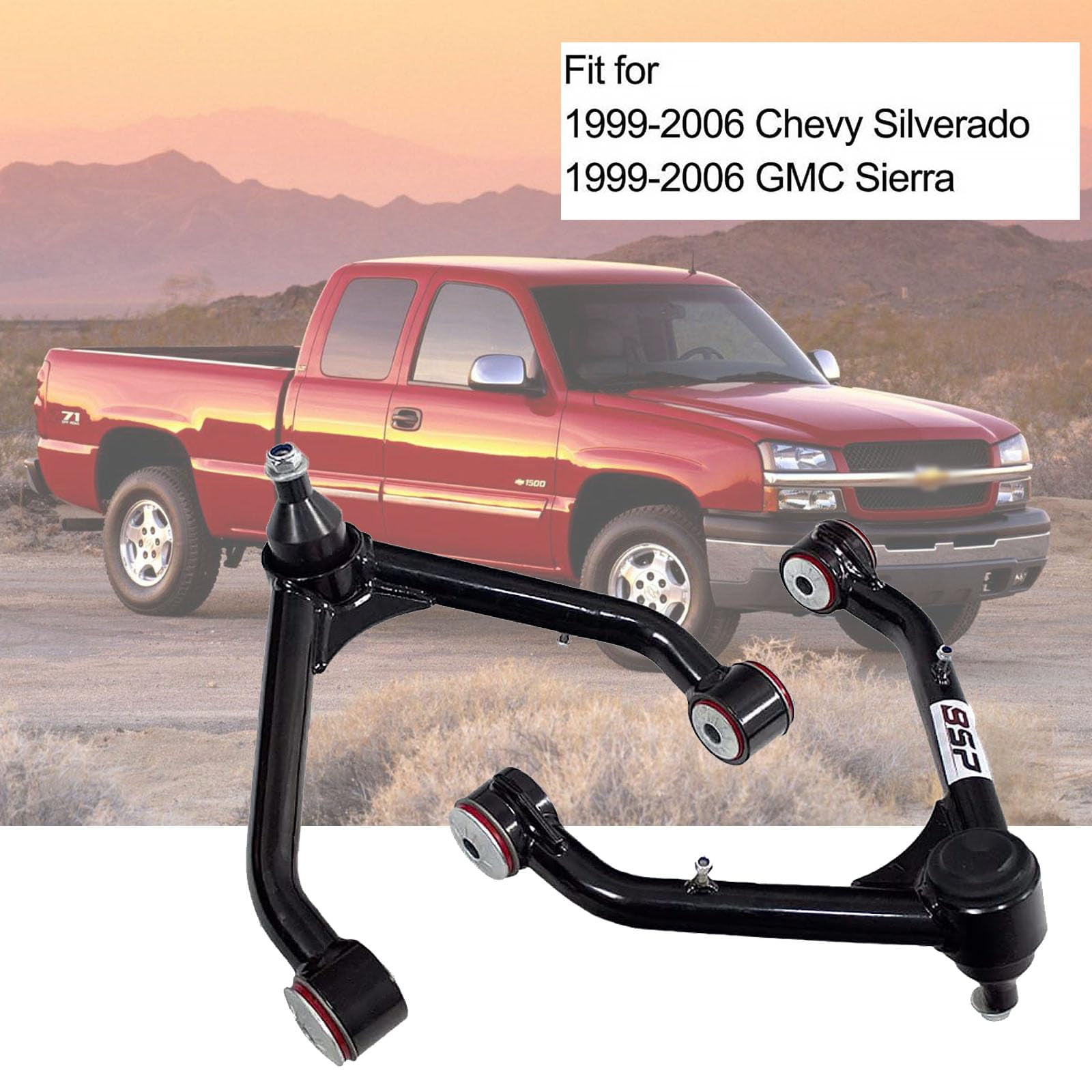 Front Upper Control Arms, 2-4" Lift Tubular Ball Joint Kit Compatible with 1999-2006 Silverado 1500 Sierra 4WD 4X4 RWD with 6-lug Wheels (Pair)
