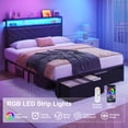 thumbnail image 5 of Bolvdo Twin Bed Frame with 2-Tier Storage Headboard, USB Ports, LED Light, 2 Storage Drawers, Metal Support, No Box Spring Needed, Noise Free, Easy Assembly, Gray, 5 of 8