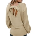 thumbnail image 1 of Asyoly Women Back Knot Sweaters Casual Long Sleeve Solid Color Crewneck Knitted Pullover Trendy Jumper Tops, 1 of 5