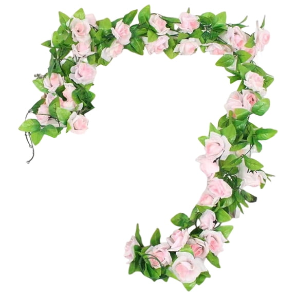 Flower Garland Artificial Rose Vine Flowers with Green Leaves Hanging Fake Roses Vine for Room Party Home Wedding Birthday Christmas Wall Arch Decor, 90.55 Inch, Light Pink