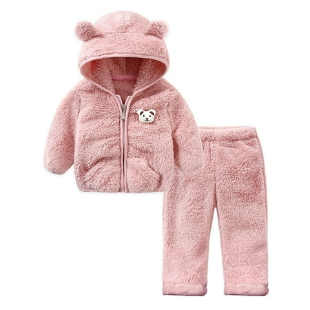 

Wefuesd Newborn Infant Baby Boy Girl Fleece Jacket Winter Clothes Hooded Coat Tops With Bear Ears Pants Sweater 2PCS Outfits Set Baby Girl Clothes Baby Boy Clothes Pink 80