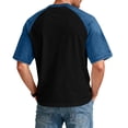 thumbnail image 6 of Dresfit Baseball Shirts Mens Patchwork Golf Shirts Crewneck Short Sleeve Denim Raglan Shirt 2026 Summer Oversized Washed Lightweight Vintage Basic Tees Black 3XL, 6 of 6